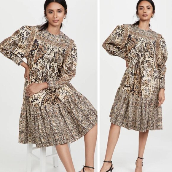 Ulla Johnson Hannah Ruffle Dress in Sandalwood Cottagecore Prairie Bohemian - Picture 1 of 11